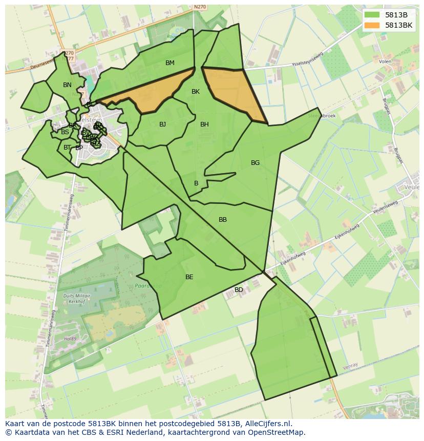 Afbeelding van het postcodegebied 5813 BK op de kaart.