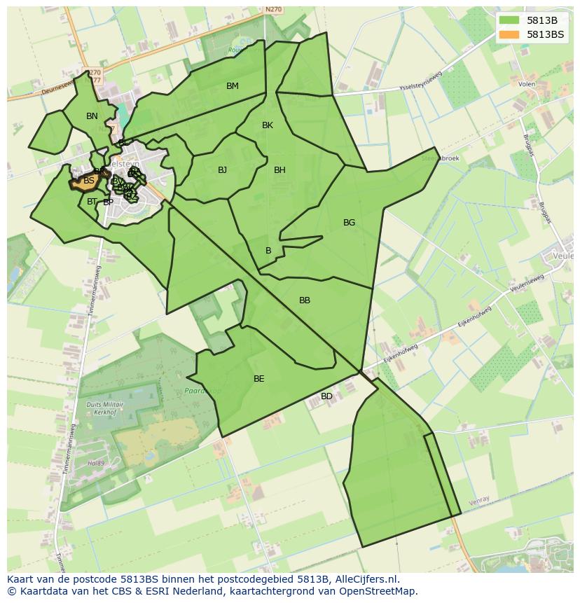 Afbeelding van het postcodegebied 5813 BS op de kaart.
