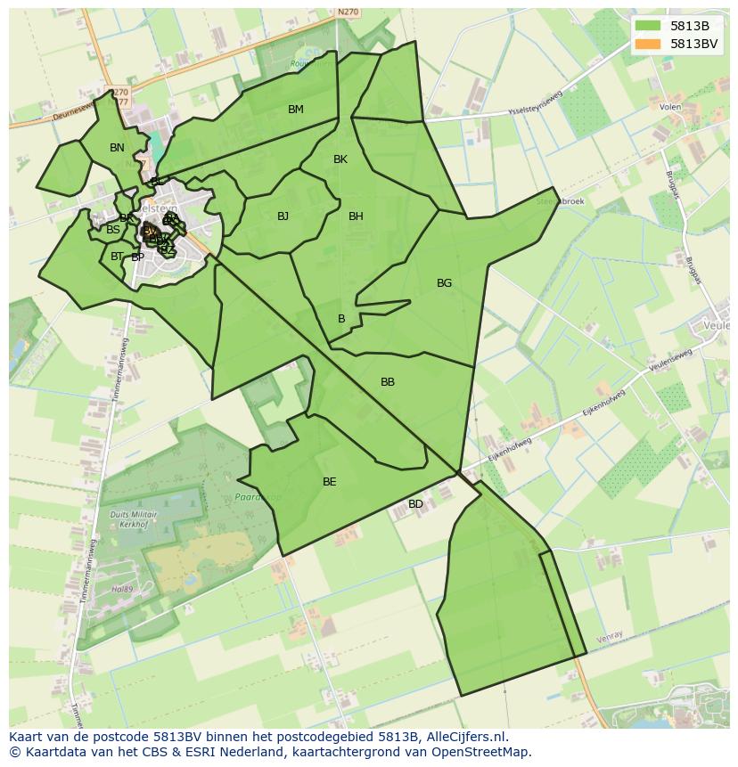 Afbeelding van het postcodegebied 5813 BV op de kaart.