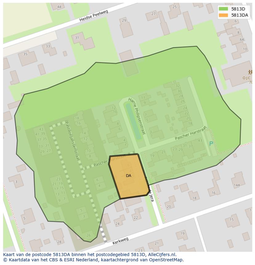 Afbeelding van het postcodegebied 5813 DA op de kaart.