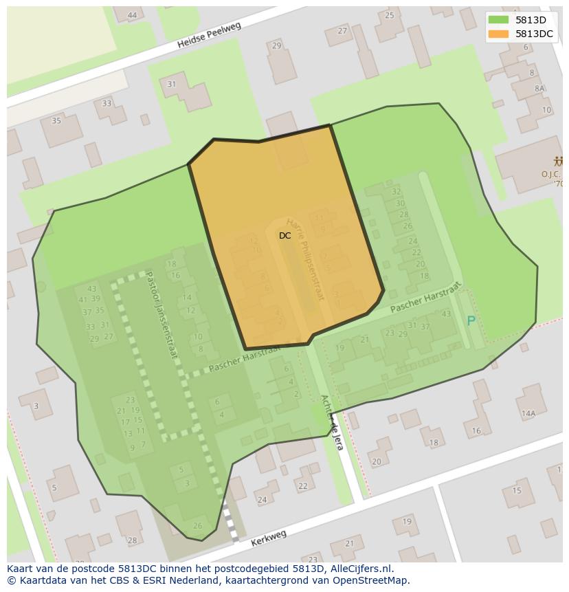 Afbeelding van het postcodegebied 5813 DC op de kaart.