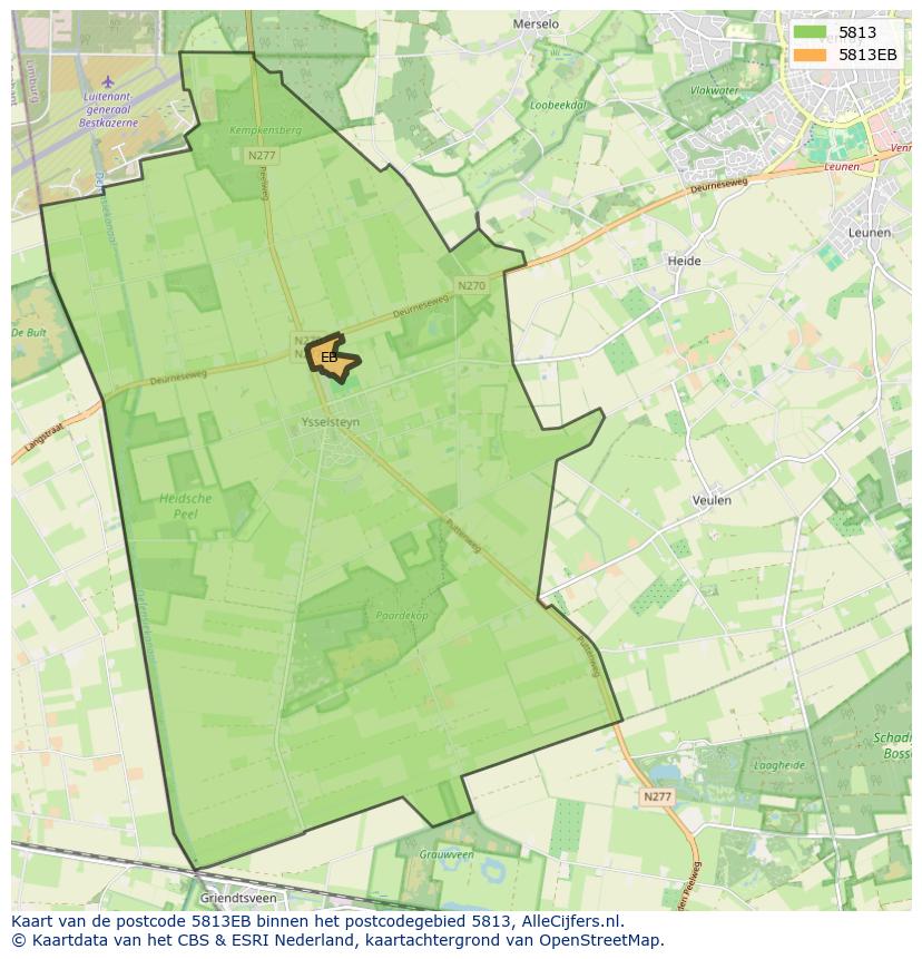 Afbeelding van het postcodegebied 5813 EB op de kaart.