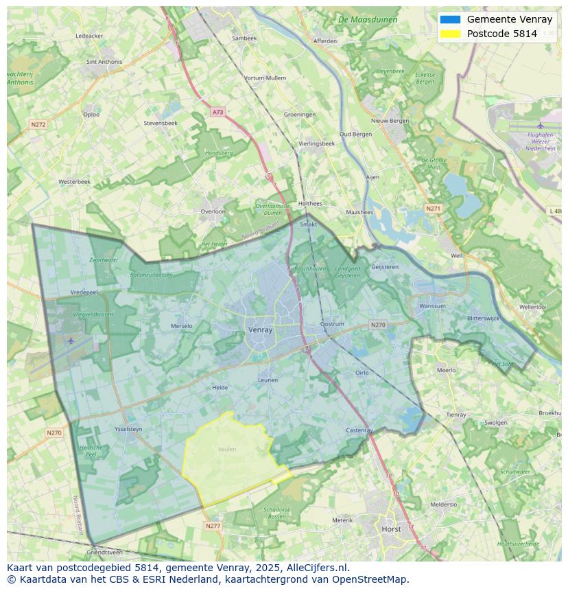 Afbeelding van het postcodegebied 5814 op de kaart.