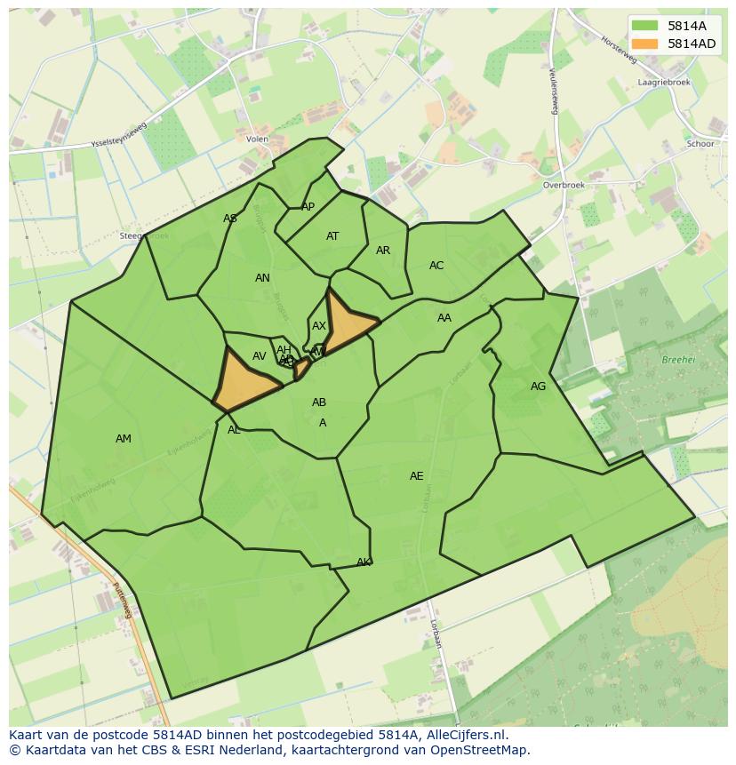 Afbeelding van het postcodegebied 5814 AD op de kaart.