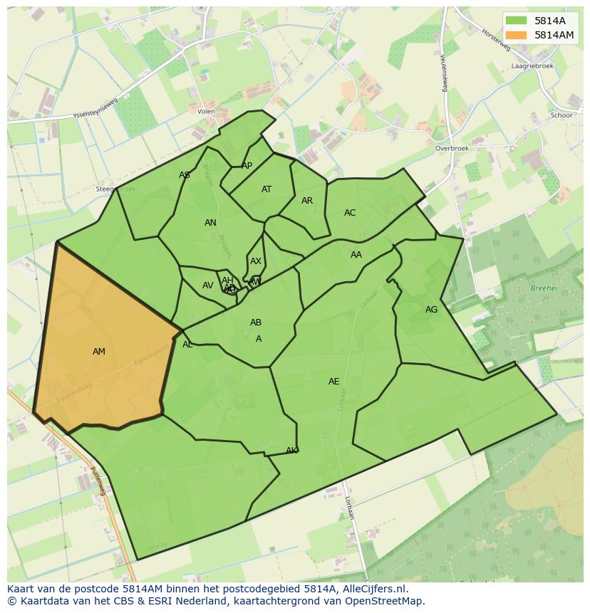 Afbeelding van het postcodegebied 5814 AM op de kaart.