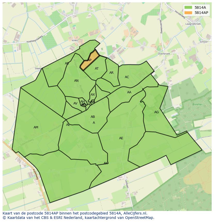 Afbeelding van het postcodegebied 5814 AP op de kaart.