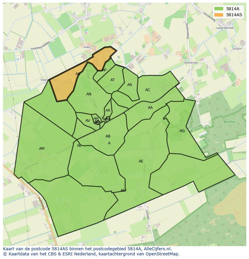 Afbeelding van het postcodegebied 5814 AS op de kaart.
