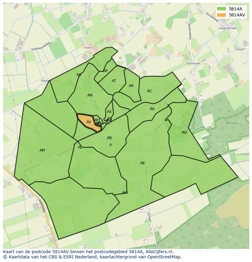 Afbeelding van het postcodegebied 5814 AV op de kaart.