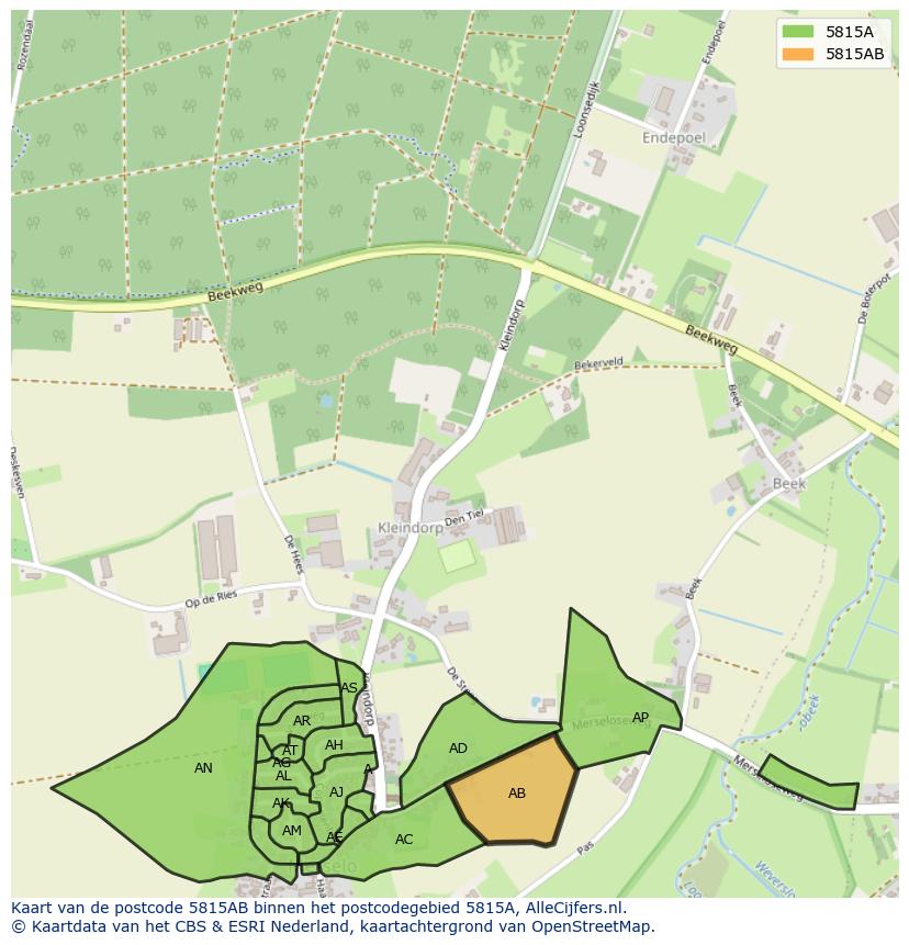 Afbeelding van het postcodegebied 5815 AB op de kaart.