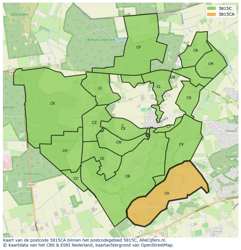 Afbeelding van het postcodegebied 5815 CA op de kaart.
