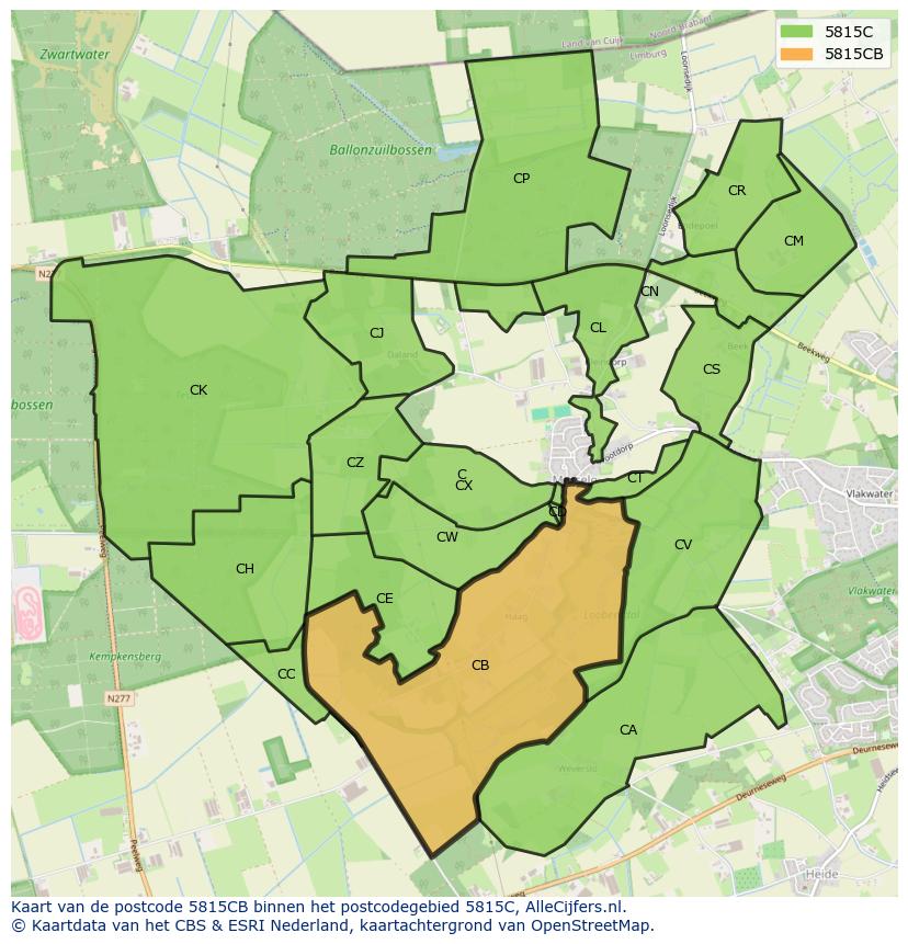 Afbeelding van het postcodegebied 5815 CB op de kaart.