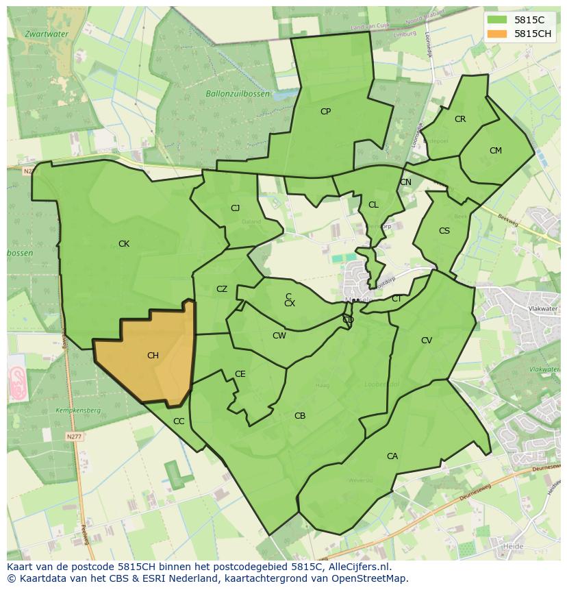 Afbeelding van het postcodegebied 5815 CH op de kaart.