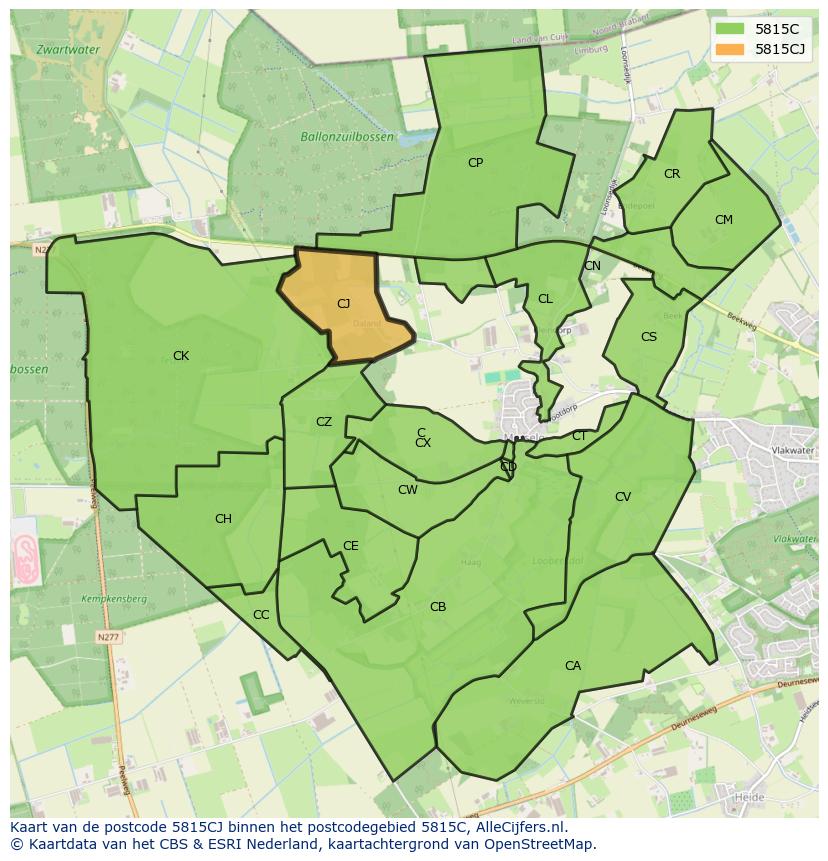 Afbeelding van het postcodegebied 5815 CJ op de kaart.