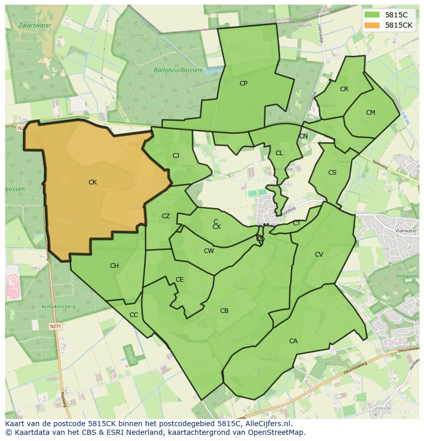 Afbeelding van het postcodegebied 5815 CK op de kaart.