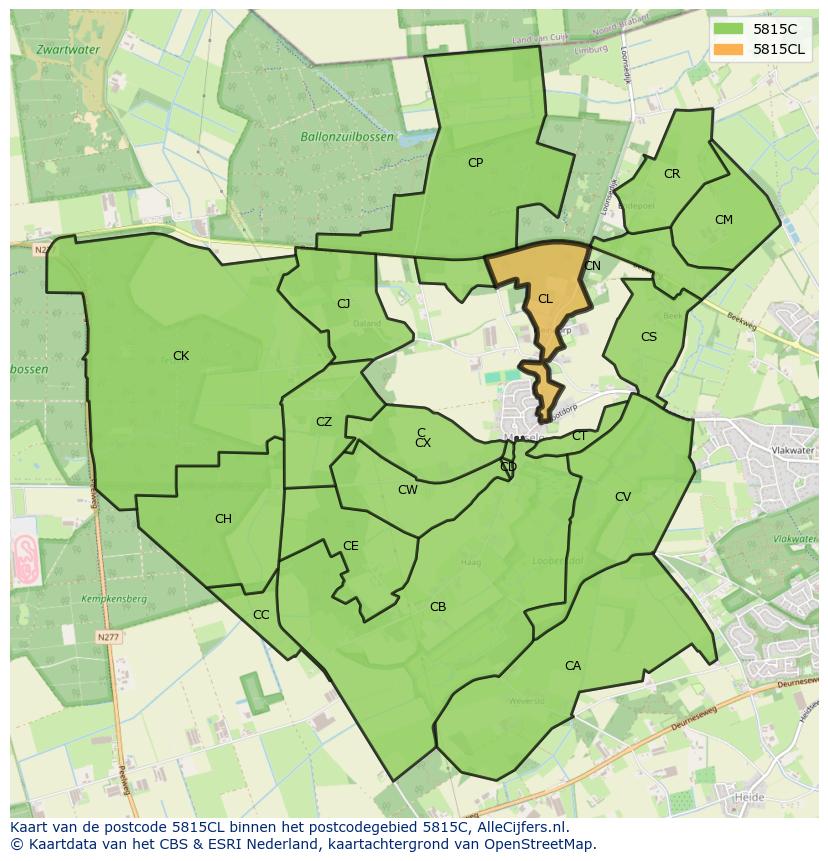 Afbeelding van het postcodegebied 5815 CL op de kaart.