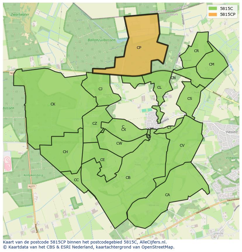 Afbeelding van het postcodegebied 5815 CP op de kaart.