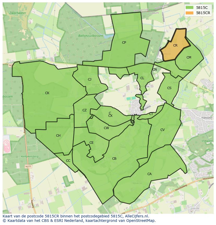 Afbeelding van het postcodegebied 5815 CR op de kaart.