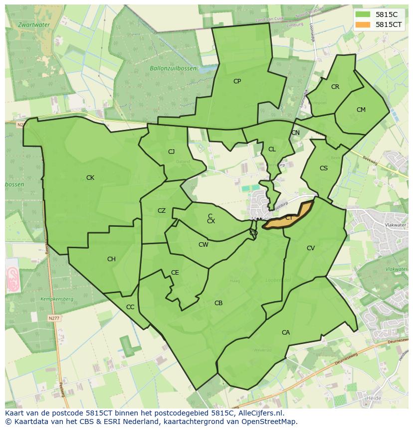 Afbeelding van het postcodegebied 5815 CT op de kaart.