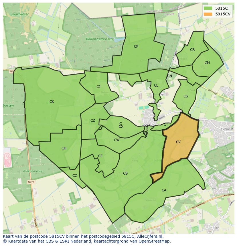 Afbeelding van het postcodegebied 5815 CV op de kaart.