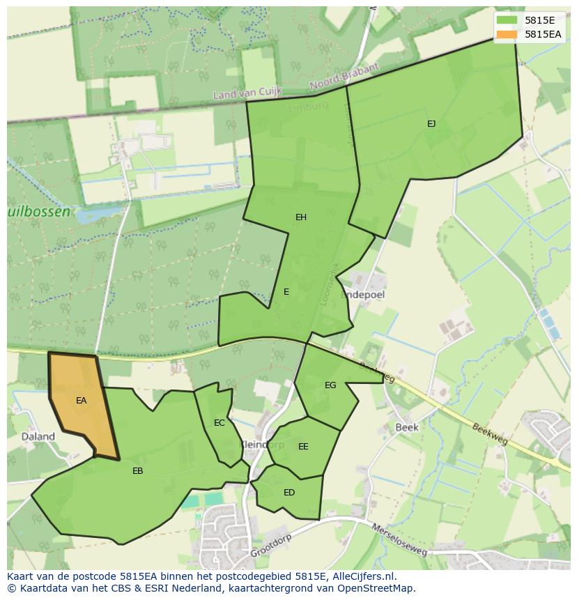 Afbeelding van het postcodegebied 5815 EA op de kaart.