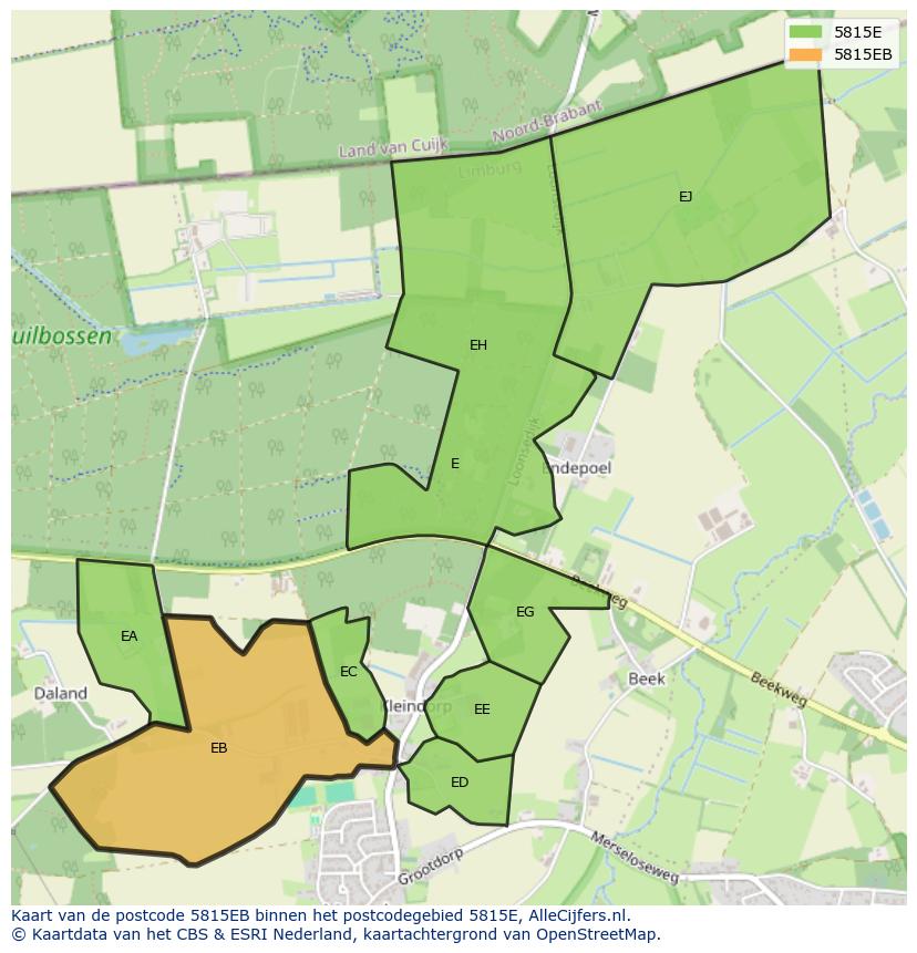 Afbeelding van het postcodegebied 5815 EB op de kaart.