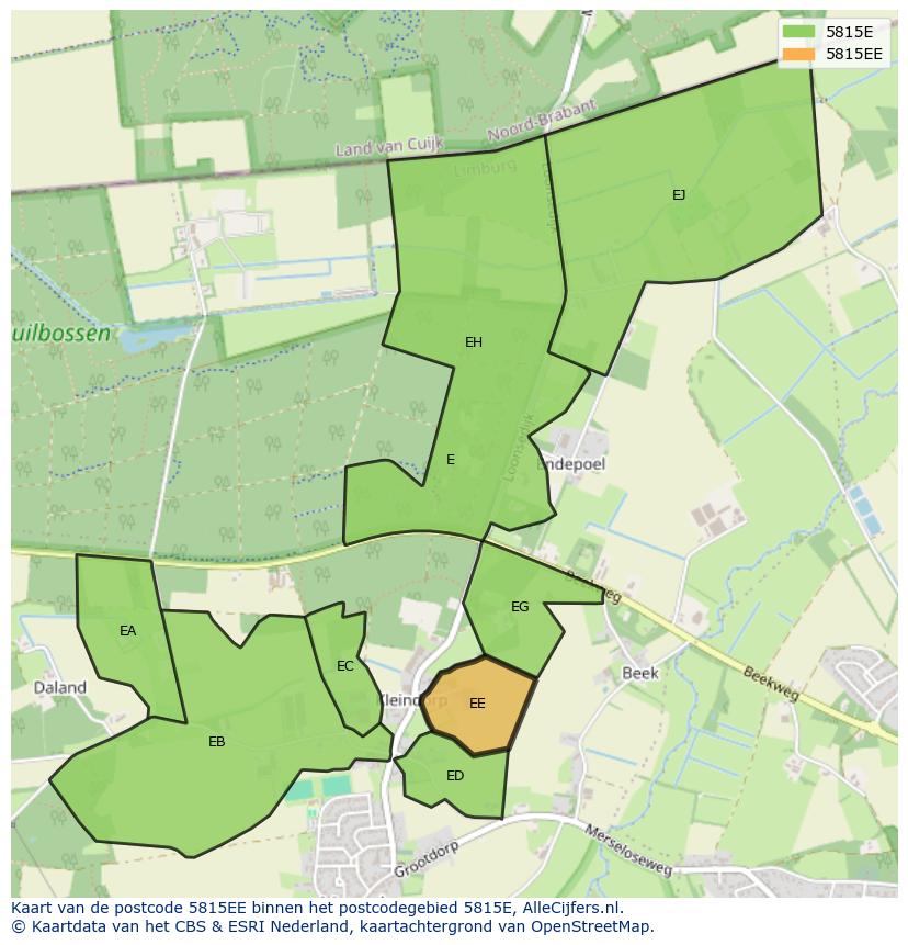Afbeelding van het postcodegebied 5815 EE op de kaart.