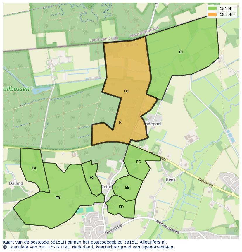Afbeelding van het postcodegebied 5815 EH op de kaart.