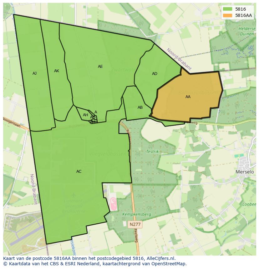 Afbeelding van het postcodegebied 5816 AA op de kaart.