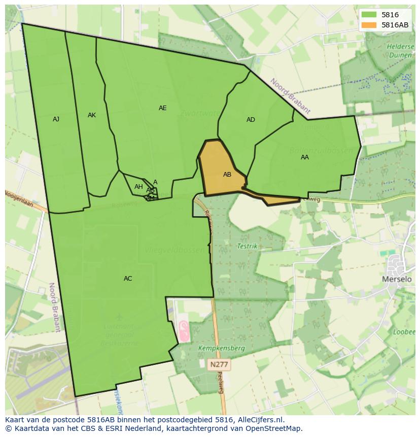 Afbeelding van het postcodegebied 5816 AB op de kaart.