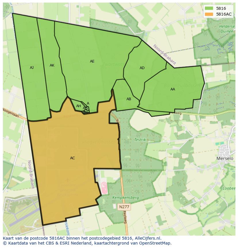 Afbeelding van het postcodegebied 5816 AC op de kaart.