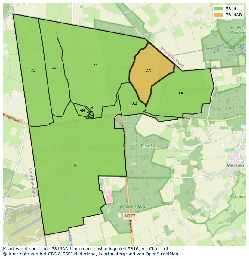 Afbeelding van het postcodegebied 5816 AD op de kaart.