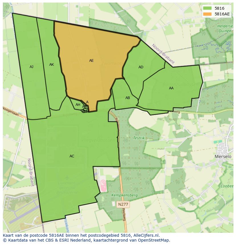 Afbeelding van het postcodegebied 5816 AE op de kaart.