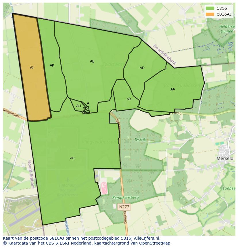 Afbeelding van het postcodegebied 5816 AJ op de kaart.
