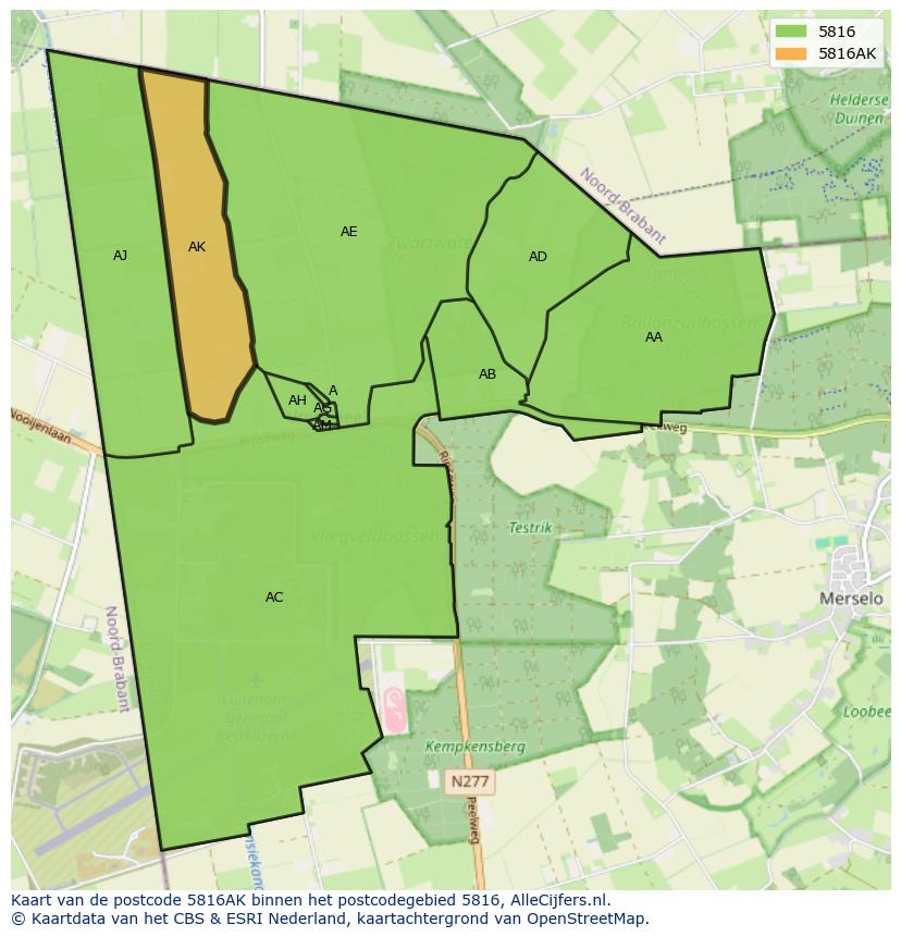 Afbeelding van het postcodegebied 5816 AK op de kaart.
