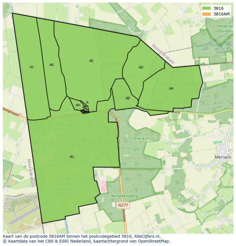 Afbeelding van het postcodegebied 5816 AM op de kaart.