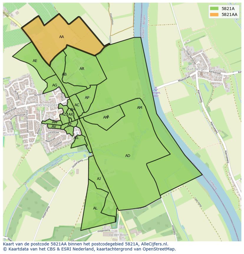 Afbeelding van het postcodegebied 5821 AA op de kaart.