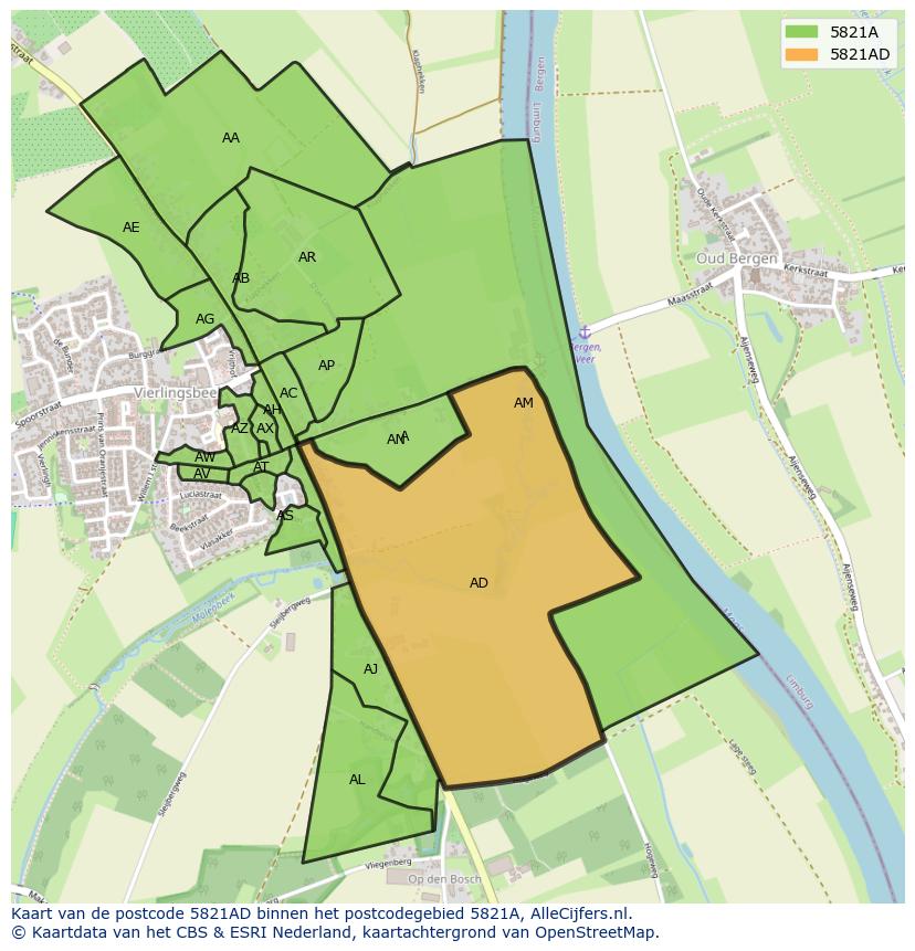 Afbeelding van het postcodegebied 5821 AD op de kaart.
