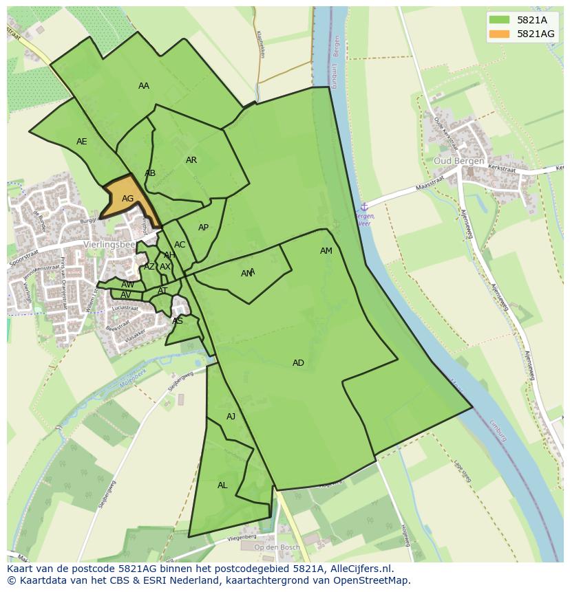 Afbeelding van het postcodegebied 5821 AG op de kaart.