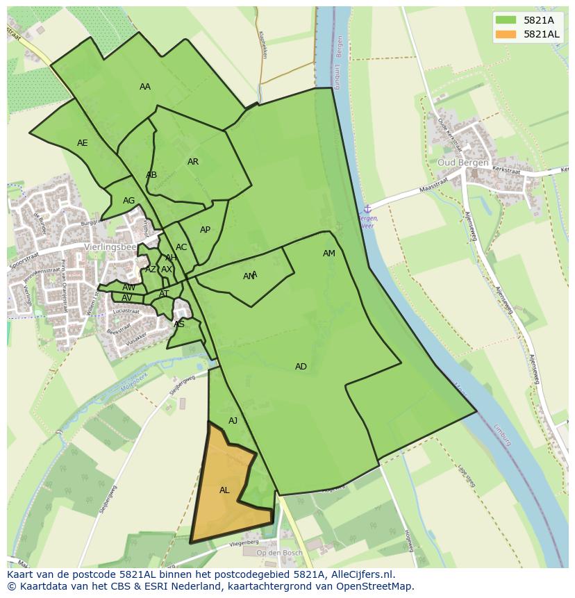 Afbeelding van het postcodegebied 5821 AL op de kaart.