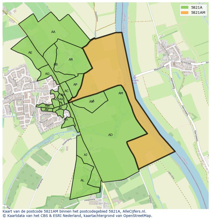 Afbeelding van het postcodegebied 5821 AM op de kaart.