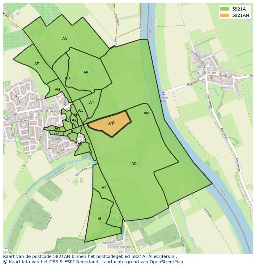 Afbeelding van het postcodegebied 5821 AN op de kaart.