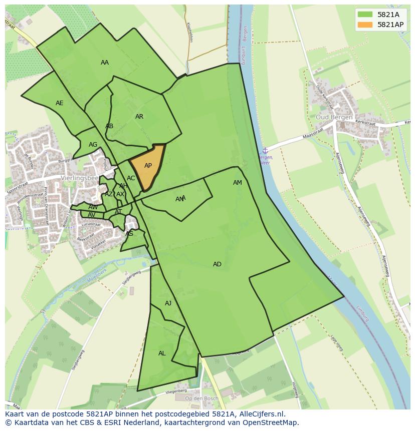 Afbeelding van het postcodegebied 5821 AP op de kaart.
