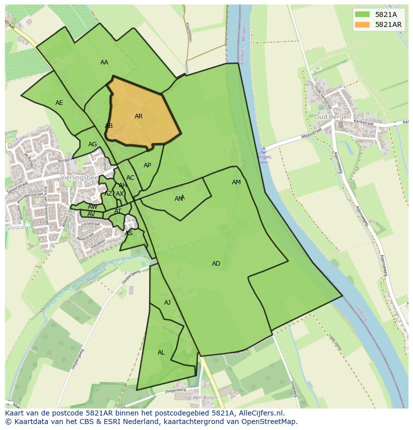 Afbeelding van het postcodegebied 5821 AR op de kaart.