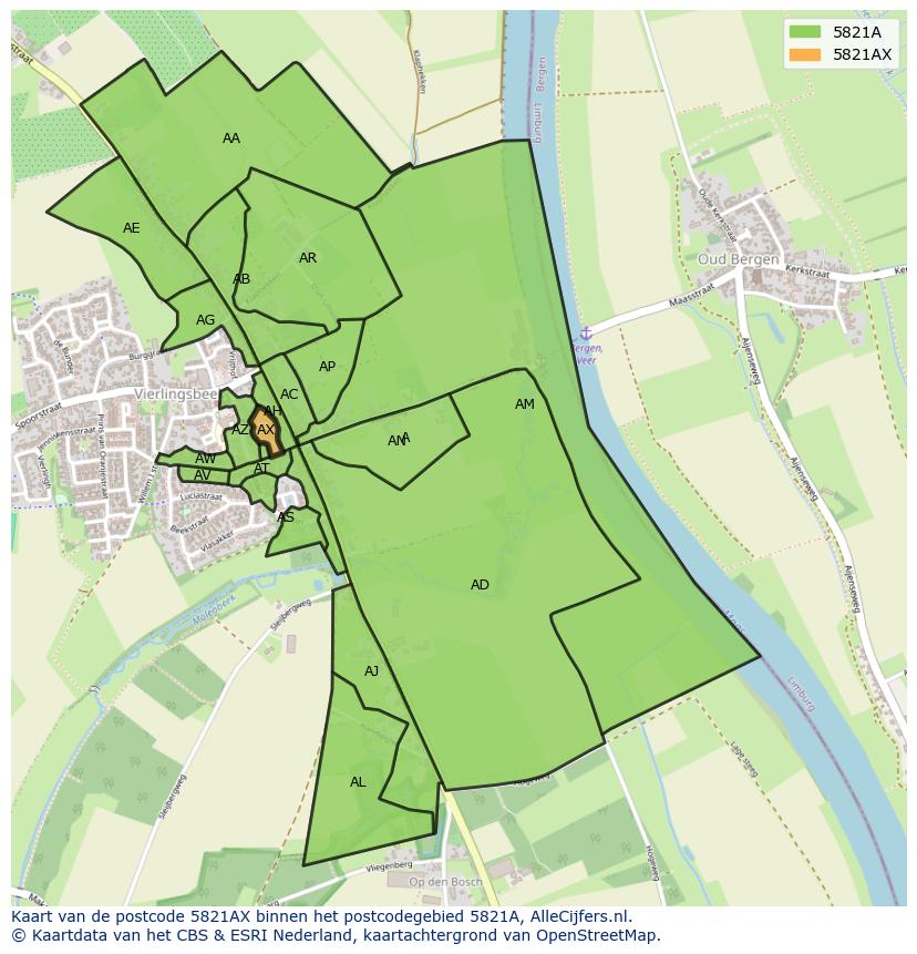 Afbeelding van het postcodegebied 5821 AX op de kaart.