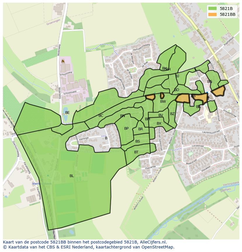Afbeelding van het postcodegebied 5821 BB op de kaart.