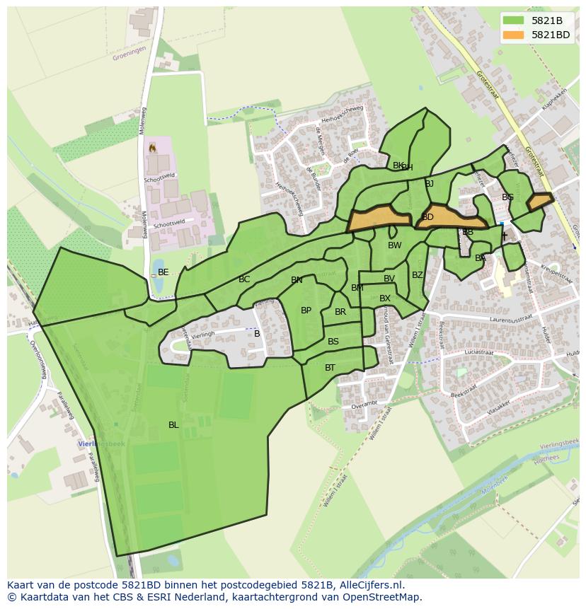Afbeelding van het postcodegebied 5821 BD op de kaart.