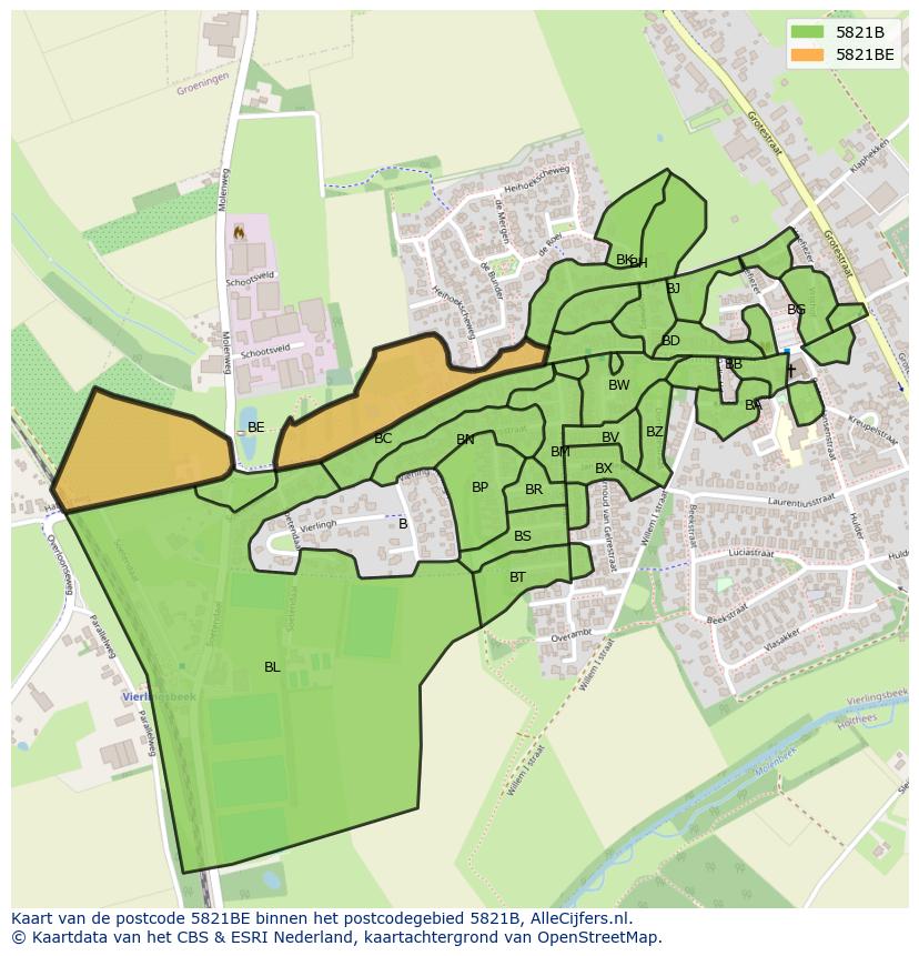 Afbeelding van het postcodegebied 5821 BE op de kaart.