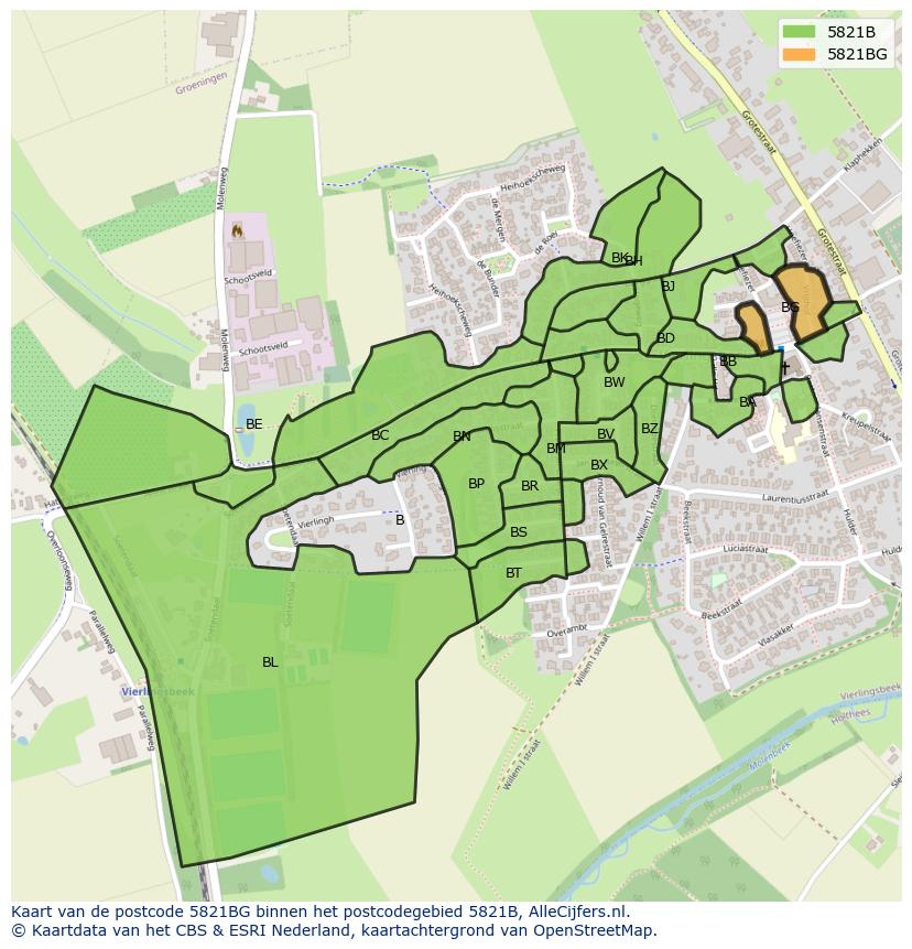 Afbeelding van het postcodegebied 5821 BG op de kaart.