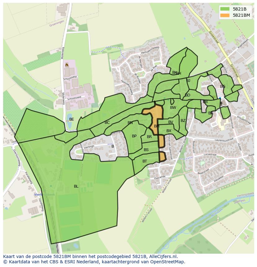 Afbeelding van het postcodegebied 5821 BM op de kaart.