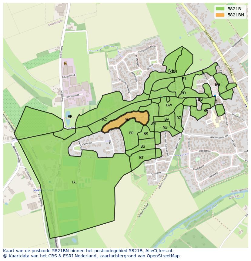 Afbeelding van het postcodegebied 5821 BN op de kaart.